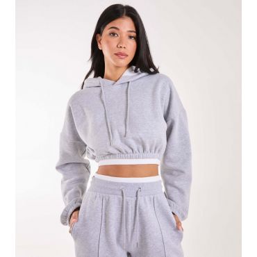 Women's Grey Contrast Waist Crop Hoodie Pink Vanilla New Look