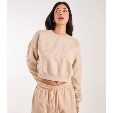Women's Stone Boston Slogan Crop Sweatshirt Pink Vanilla New Look
