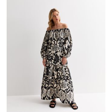 Women's Black Floral Bardot Maxi Dress Gini London New Look