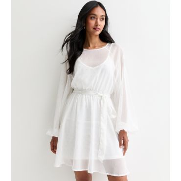Women's White Foil Long-Sleeve Mini Dress Gini London New Look