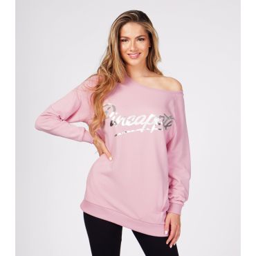 Women's Mid Pink Logo Off Shoulder Jumper Pineapple New Look