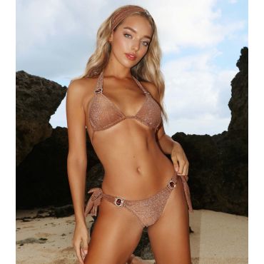 Women's Brown Glitter Triangle Bikini Top Moda Minx New Look