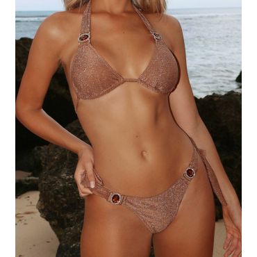 Women's Brown Glitter Tie Side Bikini Bottoms Moda Minx New Look