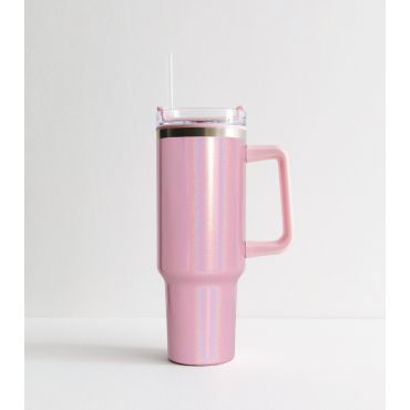 Shiny Pink Insulated 1L Straw Cup New Look