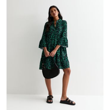 Women's Green Animal Print Smock Mini Dress Gini London New Look
