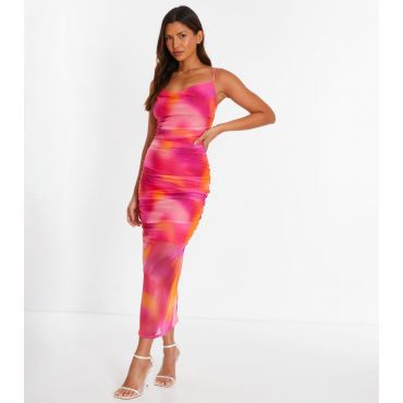 Women's Deep Pink Mesh Ombre Print Midi Dress Quiz New Look