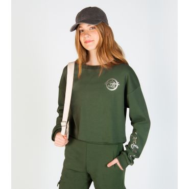 Girls' Kids Dark Green Cotton Long Sleeve Crop Sweatshirt Pineapple New Look