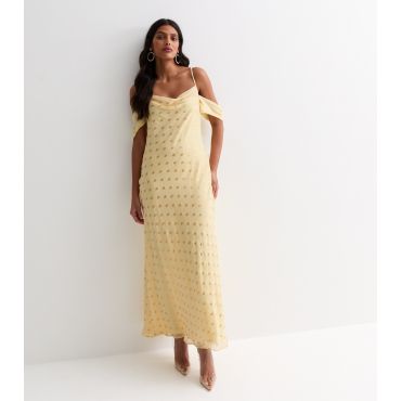 Women's Pale Yellow Foil Spot Cowl Neck Midi Dress Gini London New Look