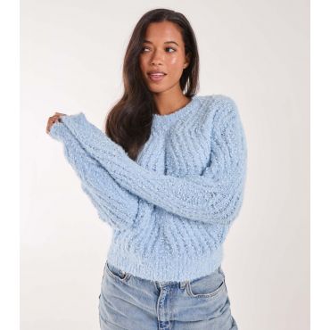 Women's Bright Blue Cotton-Blend Zig Zag Stitch Jumper Pink Vanilla New Look