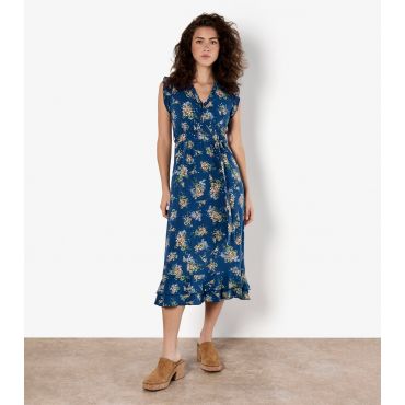 Women's Blue Floral Print Midi Dress Apricot New Look