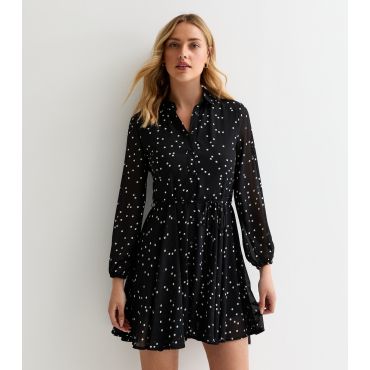 Women's Black Polka-Dot Shirt Dress Sunshine Soul New Look
