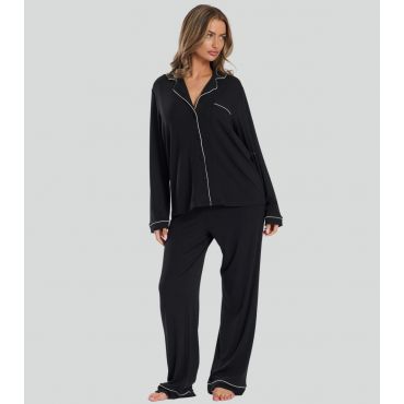 Women's Black Piped Pyjama Set Loungeable New Look