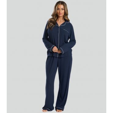 Women's Navy Piped Pyjama Set Loungeable New Look