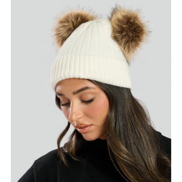 Cream Double Pom Pom Beanie South Beach New Look