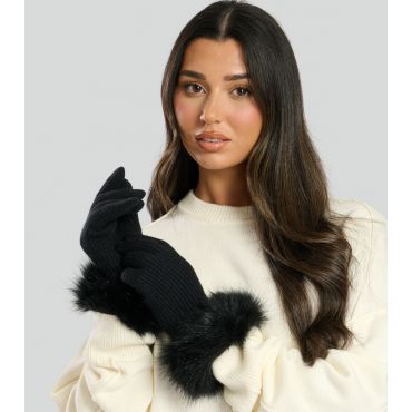 Black Faux Fur Gloves South Beach New Look