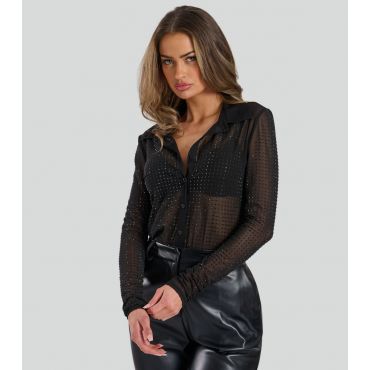 Women's Black Embellished Mesh Shirt Finding Friday New Look