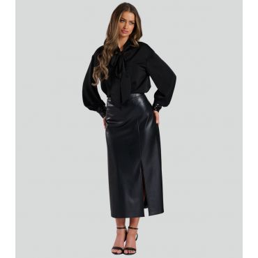 Women's Black Faux Leather Split Front Skirt Finding Friday New Look
