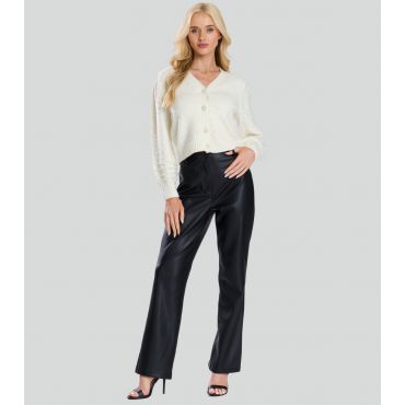 Women's Black Faux Leather Tailored Trousers Finding Friday New Look