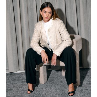 Women's Cream Bouclé Sequinned Tailored Jacket Finding Friday New Look