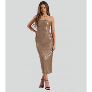 Women's Gold Sequinned Strapless Midi Dress Finding Friday New Look