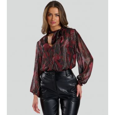 Women's Red Floral Print Tie Neck Blouse Finding Friday New Look