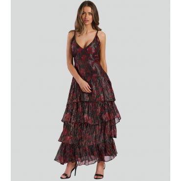 Women's Red Ruffled Tiered Maxi Dress Finding Friday New Look