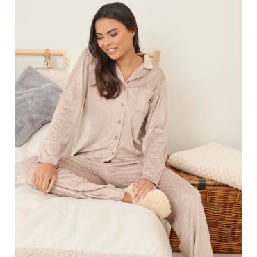 Women's Brown Leopard Velour Pyjama Set Loungeable New Look
