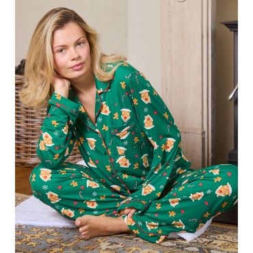 Women's Dark Green Gingerbread House Print Wide Leg Pyjama Set Loungeable New Look
