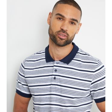 Men's Navy Stripe Polo Shirt Threadbare New Look