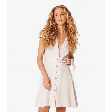 Women's Stone Linen-Look Mini Shirt Dress Apricot New Look