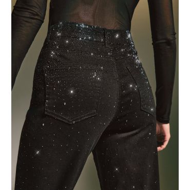 Women's Washed Black Wide Leg Diamante Detail Jeans Cameo Rose New Look