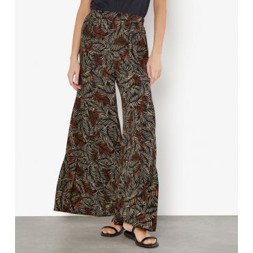 Women's Black Leaf Print Wide Leg Trousers Apricot New Look