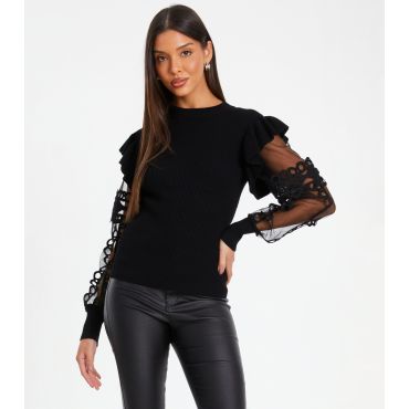 Women's Black Lace Trimmed Jumper Quiz New Look