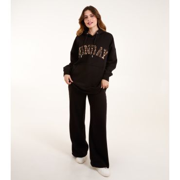 Women's Black Leopard Stripe Trousers Blue Vanilla New Look