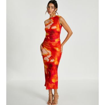 Women's Orange Marble Print Midi Dress Quiz New Look