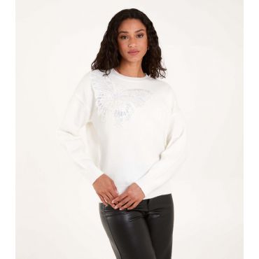 Women's White Sequin Butterfly Jumper Blue Vanilla New Look