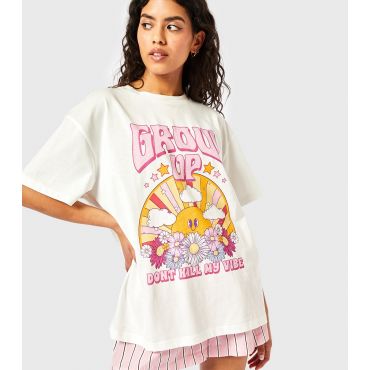 Women's White Cotton Grow Up Slogan Oversized T-Shirt Skinnydip New Look
