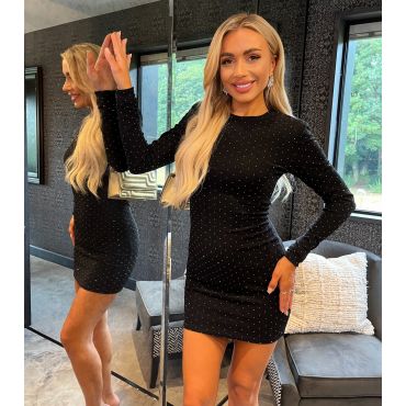 Women's Black Diamante Long Sleeve Mini Dress AX Paris New Look