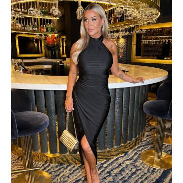 Women's Black High Neck Wrap Midi Dress AX Paris New Look