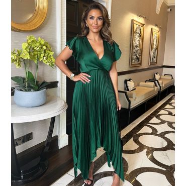 Women's Green Wrap Pleated Midi Dress AX Paris New Look