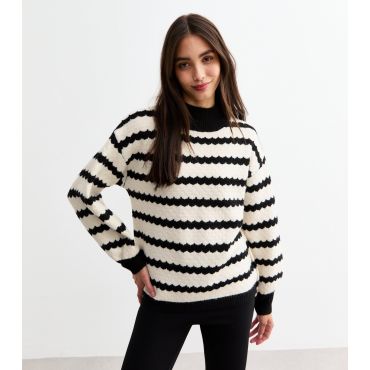Women's Off White Bobble Stitch Striped Jumper Sunshine Soul New Look