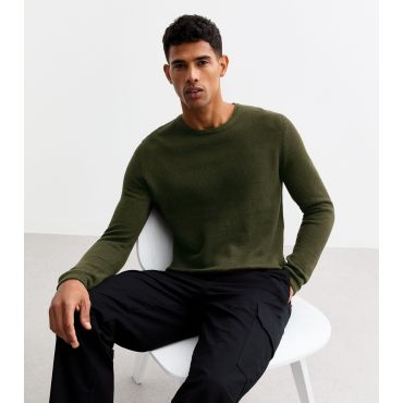 Men's Khaki Regular Waffle Knit Crew Neck Jumper Only and Sons New Look
