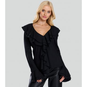 Women's Black V-Neck Frill Blouse Finding Friday New Look