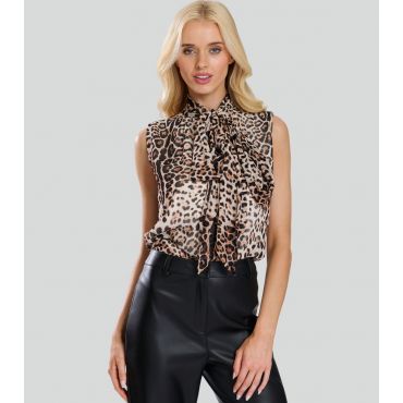 Women's Leopard Print Tie Neck Chiffon Blouse Finding Friday New Look