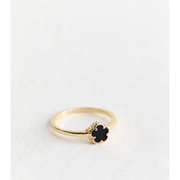 Black Gold Tone Flower Ring New Look