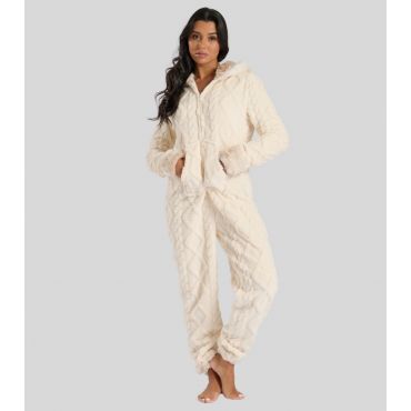 Women's Cream Cable Fleece Onesie Loungeable New Look