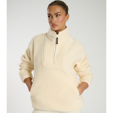 Women's Cream Quarter Zip Borg Jacket South Beach New Look