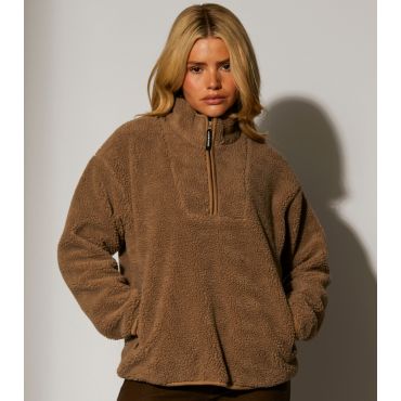 Women's Light Brown Quarter Zip Borg Jacket South Beach New Look