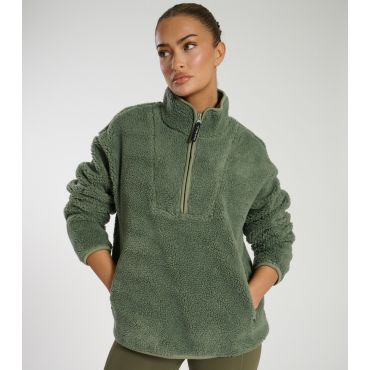 Women's Green Quarter Zip Borg Jacket South Beach New Look