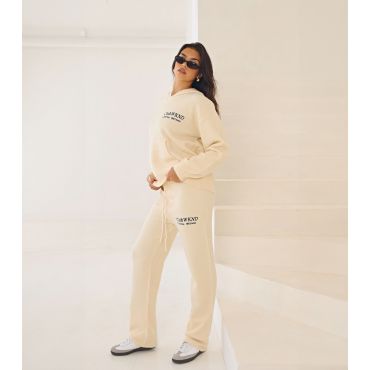 Women's Stone Embroidered Wide Joggers WKNDGIRL New Look
